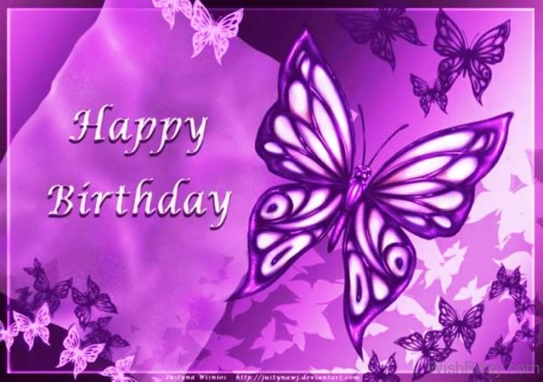 Happy Birthday With Purple Butterflies